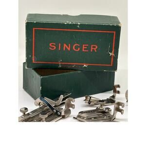 Vintage Singer Sewing Machine Original Green Box – Presser Feet & Attachments